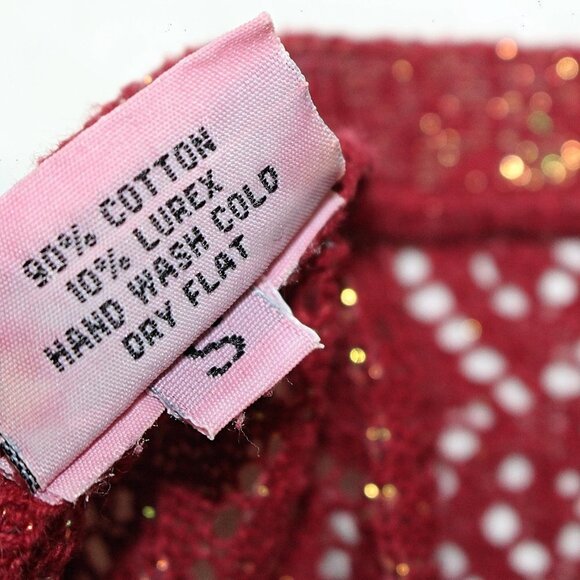 CP Shades - Pointelle Cardigan - Lurex Metallic Knit, Red, sz S - Picture 11 of 11